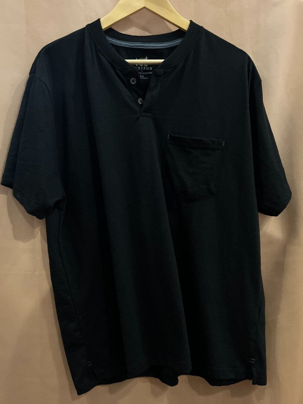 Horizon Bass Creek Outfitters Black Henley Pocket Tee Men's XXL 2XL Cotton Basic